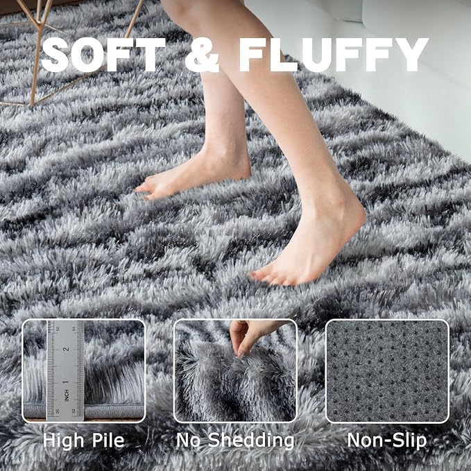 Fluffy Rugs for Living Room, 6x9 Ft Zebra Black and White Area Rug, Soft Large Shag Rugs for Bedroom Dorm Kids Room Nursery, Non-Slip Modern Fuzzy Plush Carpet for Indoor Home Decor