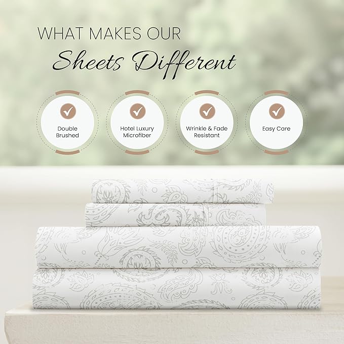Linen Market 4 Piece California King Bedding Sheet Set (Gray Floral) - Sleep Better Than Ever with These Ultra-Soft & Cooling Bed Sheets for Your Cal King Size Bed - Deep Pocket Fits 16" Mattress
