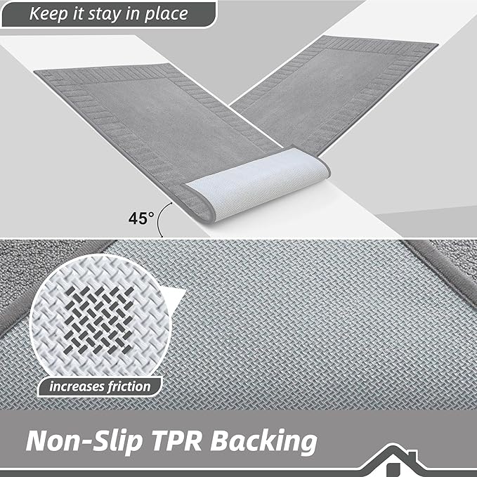 BEQHAUSE Door-Mat-Non-Slip Front Door Mat Washable Low-Profile Entrance Rugs for Front Door Entry Dirt Trapper Door Mats Absorbent Welcome Mats,20"x32",Light Grey
