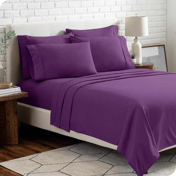 Bare Home Hotel Luxury Twin XL Sheet Set, Extra Soft - 4 Piece Set - Deep Pockets - Easy Fit - Cooling & Breathable - Wrinkle, Fade, Stain Resistant - Includes 2 Pillowcases (Twin XL, Plum)