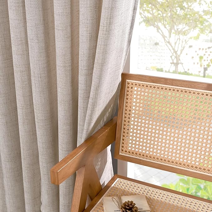 YoungsTex Natural Linen Curtains 72 Inch Long for Living Room, Light Filtering Semi Sheer Drapes with Bronze Grommet Textured Privacy for Bedroom Office Farmhouse, 2 Panels, 42 X 72 Inch