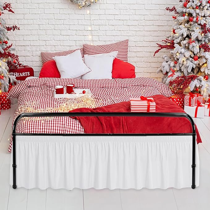 Biscaynebay Wrap Around Bed Skirts with Split Corners for Twin/Twin XL Beds 15" Drop, White Adjustable Elastic Dust Ruffles Easy Fit Wrinkle Resistant Silky Luxurious Fabric Machine Washable