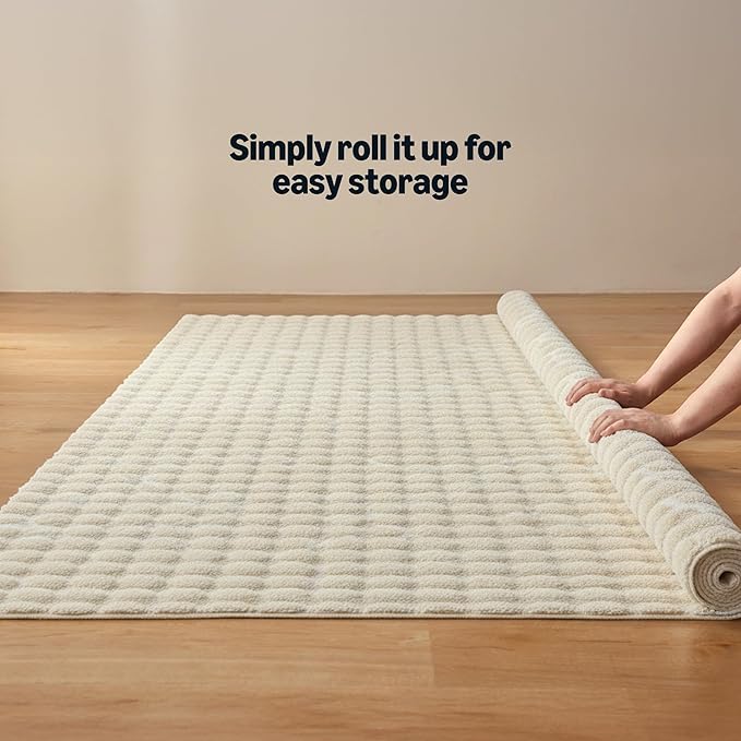 Amazon Basics Indoor Area Rug, 3D Bubble Washable Home Decor Carpet for Living Room, Bedroom, 8' W × 10' L, Beige