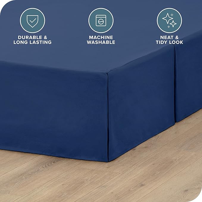 Bare Home King Bed Skirt - 15-Inch Tailored Drop Easy Fit - Bed Skirt for Beds - Center & Corner Pleats (King, Dark Blue)