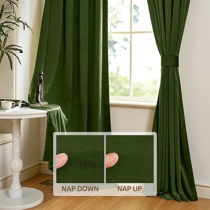 StangH 63 inch Length Christmas Moss Green Velvet Curtains 2 Panels, Rod Pocket Soft Thick Drapes Light Dampening Heat & Cold Blocking for Kitchen/Bathroom, W52 x L63