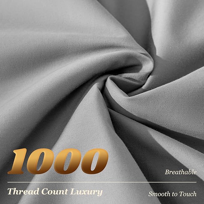 LBRO2M 1000 Thread Count 100% Egyptian Cotton Sheets Set,Full Size Bed Sheet 4 Piece Sets,Long Staple,16 Inches Deep Pocket,All Season,Bedding Super Soft Breathable,Sateen Weave (Grey)