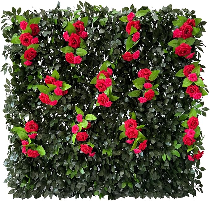 Sumery Expandable Fence Privacy Screen for Balcony Patio Outdoor,Decorative Faux Ivy Fencing Panel,Artificial Hedges (Single Sided Leaves) (2, Branches -Red Rose)