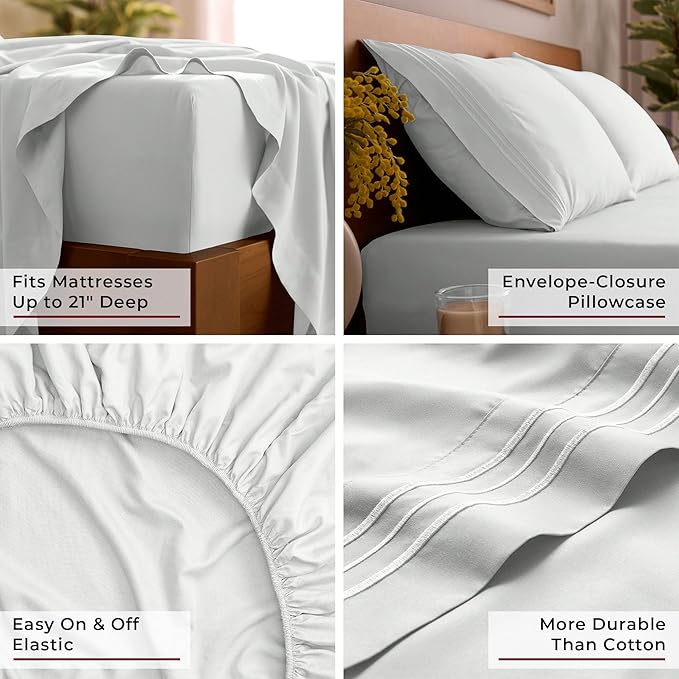 Mellanni Full Sheet Set - 6-Piece Iconic Collection Bedding, (Including 4 Pillowcases), 21-Inch Extra Deep Pocket, Easy Care, Ultra Soft, Cooling Sheets, Brushed Microfiber - Ivory