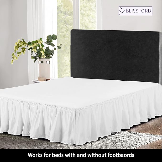 BLISSFORD White Bed Skirt Twin Size 18 inch Drop - with Split Corners - Cotton Blend Ruffle Bed Skirt, Dust Ruffle with Platform White Twin Bedskirt, Machine Washable