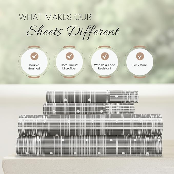 Linen Market Double-Brushed Patterned Microfiber Full Sheet Set 4 Piece – Oeko-TEX Certified Ultra Soft & Wrinkle-Free - 16" Deep Pocket Sheets - Easy Care Full Size - Polka Dot Gray