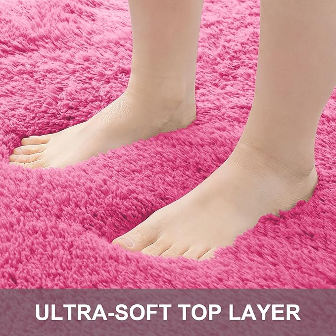 OLANLY 2x5 Machine Washable Runner Rugs for Hallway, Soft Fluffy Shaggy Bedside Rugs for Bedroom, Living Room, Indoor Floor Carpet for Kids Girls Boys, Nursery Rooms, Home Decor Aesthetic, Hot Pink