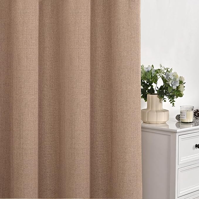 YoungsTex Mocha Brown Linen Curtains 95 Inch Length for Living Room, Light Filtering Drapes with Grommet Semi Sheer Floor Length for Dining Bedroom Window, 2 Panels, 52 X 95 Inch