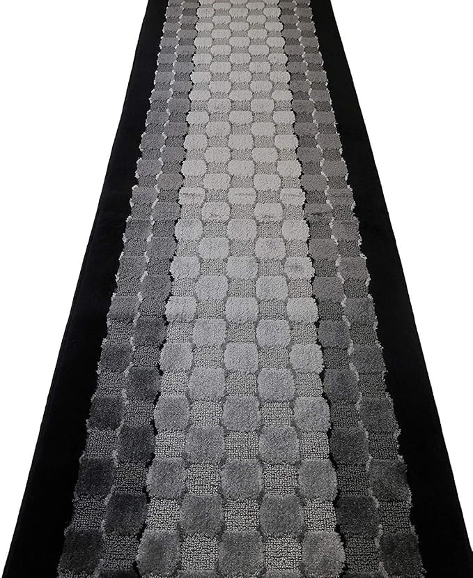10 ft Long Non-Slip Washable Carpet Runner Rug with Rubber Backing, Custom Floor Mat for Kitchen Hallway Stairs Bedroom Bathroom Entryway, Checkered Black - Grey, Your Choice of Length, (26" X 10')