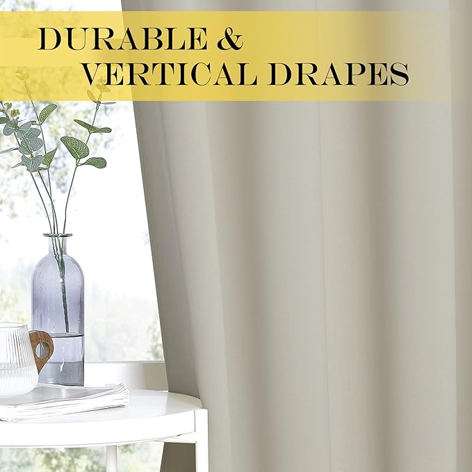NICETOWN Blackout Kitchen Curtains 45 inch Length - Grommet Thermal Insulated Solid Vertical Drapes Room Darkening Sound Reducing for Bedroom, Natural, 1 Panel, W52 x L45