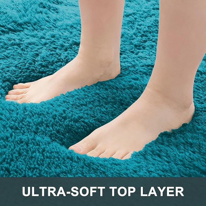 OLANLY 2x3 Machine Washable Small Bedside Rug, Soft Fluffy Shaggy Entryway Throw Rugs for Bedroom, Living Room, Indoor Floor Carpet for Kids Girls and Boys, Nursery Rooms, Home Decor Aesthetic, Teal