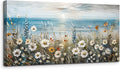 SERIMINO Large Wall Art for Living Room, Coastal Landscape Wall Decor, Beach Daisy Canvas Prints Farmhouse Decor, Wildflowers Bathroom Pictures Home Decor Aesthetic, Dining Room Kitchen Artwork 24"X48"