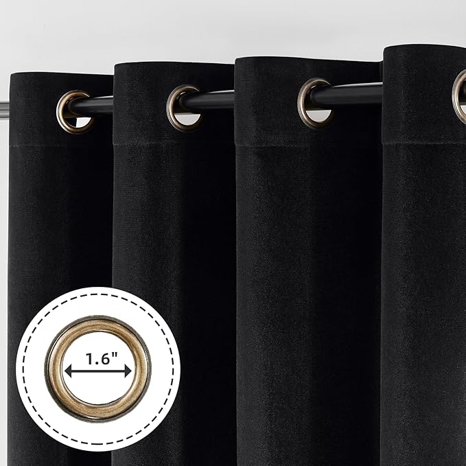 Joydeco Black 100% Blackout Curtains 120 Inch 2 Panels, Luxury Thermal Insulated Black Velvet Curtains for Bedroom Living Room, Soundproof Blackout Window Drapes, Grommet Top (52W x 120L)