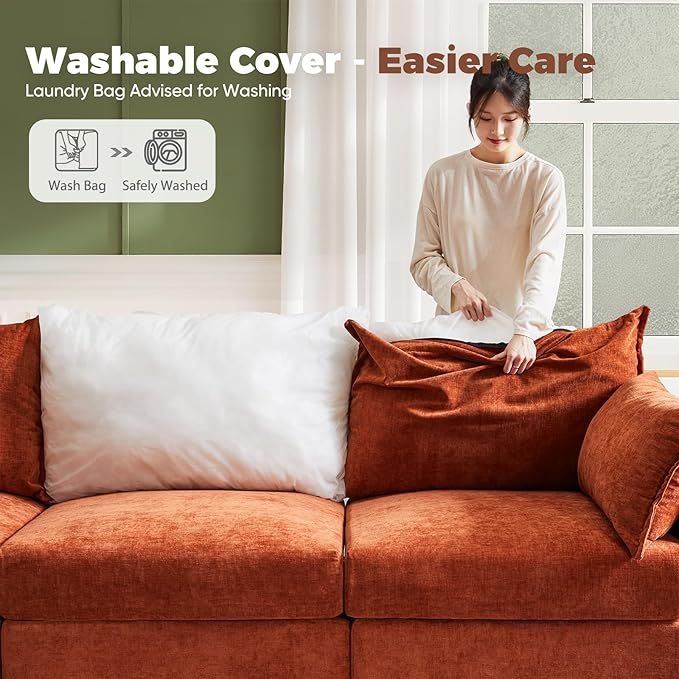 ABCASA 134.6" Oversized Modular Sectional Sofa, 6 Seater U Shaped Couch with Storage Ottoman with Reversible Chaise Deep Seat for Living Room, Apartment - Chenille Terracotta Orange