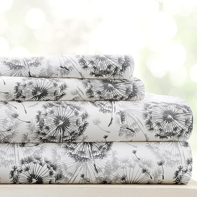 Linen Market Double-Brushed Patterned Microfiber Full Sheet Set 4 Piece – Oeko-TEX Certified Ultra Soft & Wrinkle-Free - 16" Deep Pocket Sheets - Easy Care Full Size - Make a Wish Light Gray