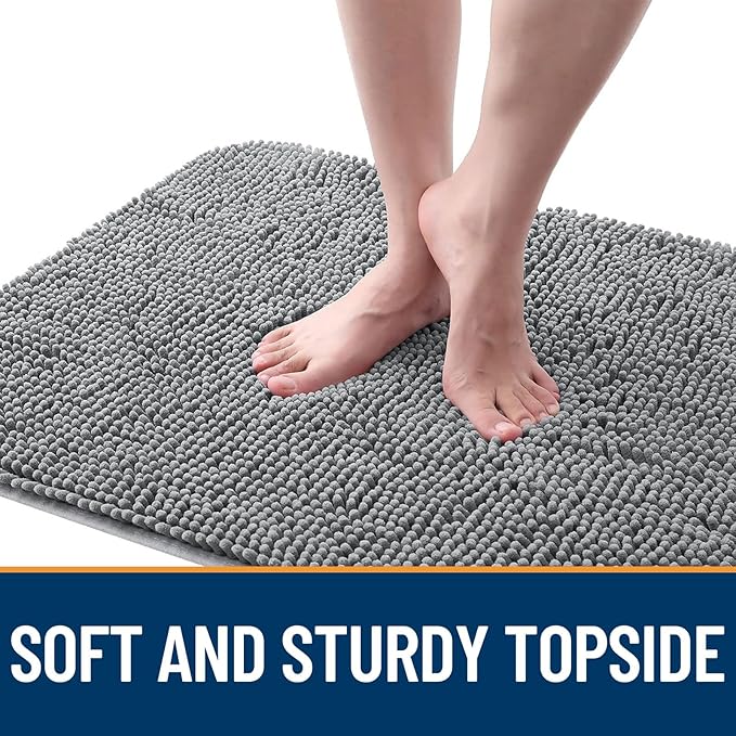OLANLY Dog Door Mat for Muddy Paws 30x17, Absorbs Moisture and Dirt, Absorbent Non-Slip Washable Doormat, Quick Dry Chenille Mud Mat for Dogs, Entry Indoor Entryway Carpet for Inside Floor, Grey
