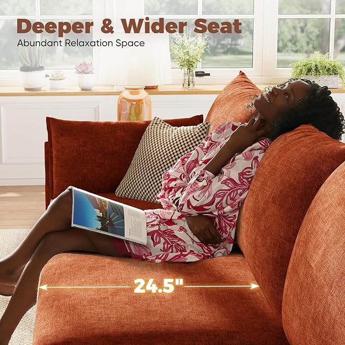 ABCASA 102.6" Luxury Modular Sleeper Sofa Bed 6 Seat Reversible Sectional Couch Deep Seat with Storage Chaises Removable Cover for Living Room, Apartment - Chenille Terracotta Orange