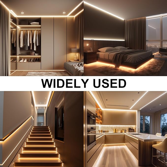 COB LED Strip Lights with RF Remote, 24V 32.8ft Warm White Dimmable LED Light Strips, High Bright 3000K LED Lights with Power Supply for Room, Kitchen, DIY Home Decoration