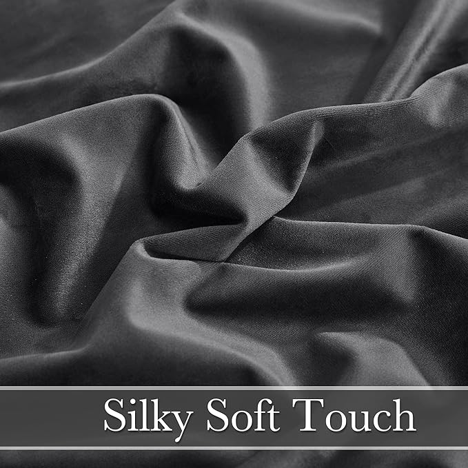 RYB HOME Grey Velvet Curtains 72 inches Long - Super Soft Blackout Curtains Thermal Insulated Drapes for Bathroom Baby Room, Wide 52 x Long 72, Grey, 2 Panels