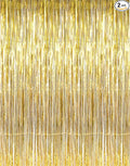 GOER 3.2 ft x 9.8 ft Metallic Tinsel Foil Fringe Curtains,Party Streamer Backdrop for Birthday,Graduation Decorations and New Year Eve (2 Pcs,Gold)