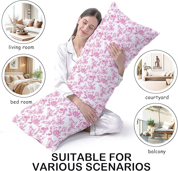 Pink Chinoiserie Golden Retriever Dog 20x54 Body Pillow Cover with Zipper,Golden Retriever Decor,Grandmillennial Pink Dog Decorative Body Pillow Cases for Bed Couch