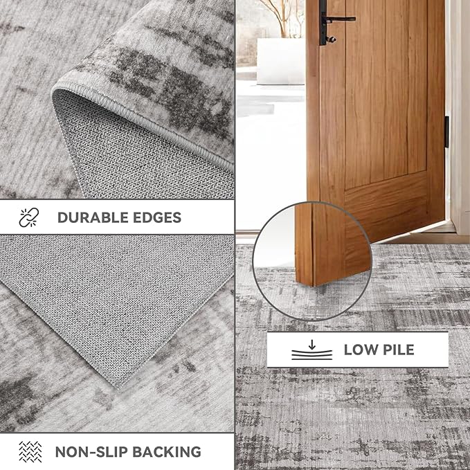 Area Rugs 6x9, Machine Washable Neutral Modern Abstract Soft Rugs for Living Room Large Carpet for Floor Non Slip Rug Under Dining Table Bed Grey Home Office | Grey