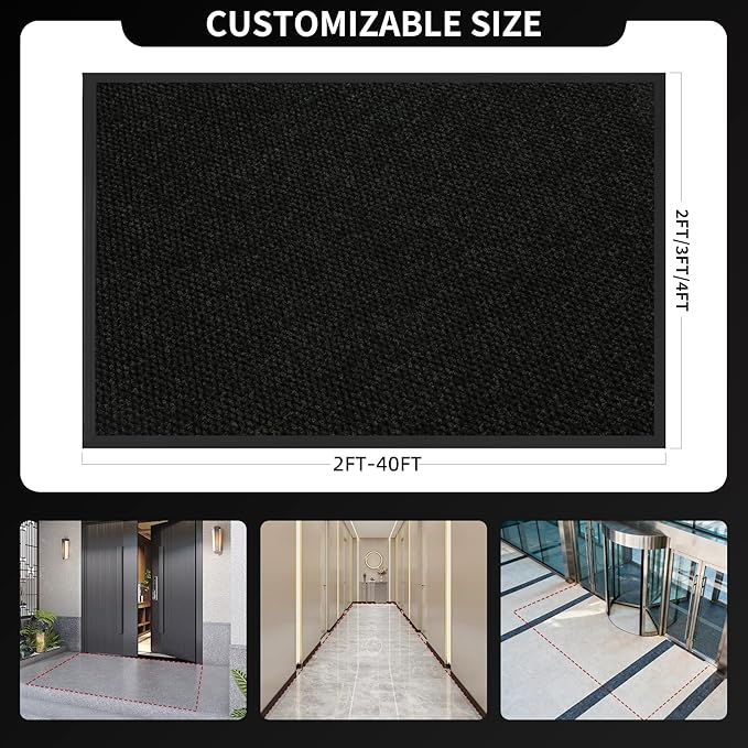 2ft x 4ft Front Door Mat Indoor Outdoor Entrance, Commercial Heavy Duty Entryway Matt, Non-Slip Rubber Backing Low Profile Doormat, Waterproof Dirt Trapper Welcome Mat for High Traffic Area