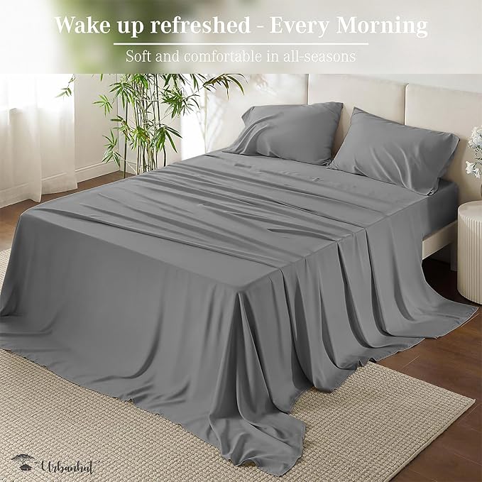 URBANHUT 800 Thread Count 100% Cotton Full Size Sheets, Luxury 4 Piece Full Bedsheets, Hotel Sheets Sateen Finish - Better Than Egyptian, 16" Elasticized Deep Pocket - Dark Grey