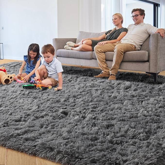 PAGISOFE Grey Washable Area Rugs for Living Room Bedroom Rug 5x8 Rugs Soft Plush Fluffy Rug for Dorm Room Classroom Home Office Nursery Thick Indoor Carpet Fuzzy Modern Farmhouse Rugs Kids Playroom