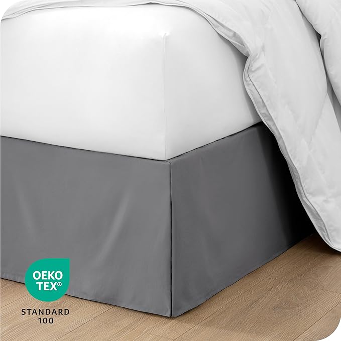 Bare Home California King 15-Inch Tailored Drop Easy Fit - Bed Skirt for Cal King Beds - Center & Corner Pleats (Grey)
