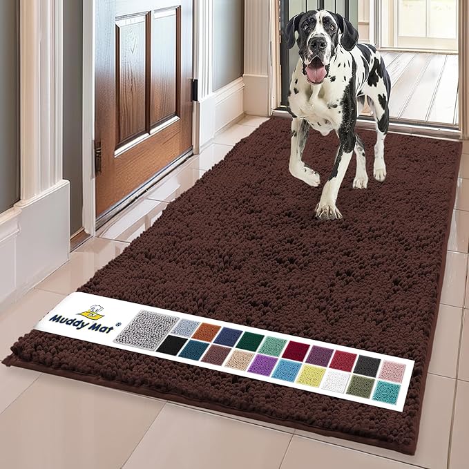 Muddy Mat® Shown on TV – Super Absorbent Microfiber Dog Door Mat for Muddy Paws, Non-Slip Washable Pet Rug, Quick Dry Chenille Entryway Carpet, Machine Washable Indoor Outdoor mat, Brown 59"x35"