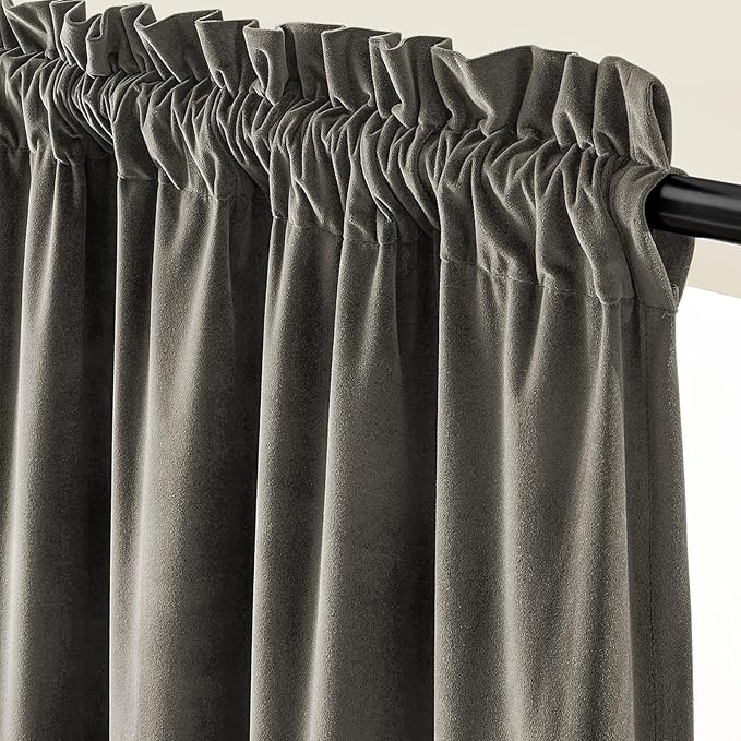Lazzzy Velvet Blackout Curtains Thermal Insulated Room Window Drapes Super Soft Luxury Curtains for Living Room Bedroom Rod Pocket 2 Panels, Grey, 62" W x 84" L