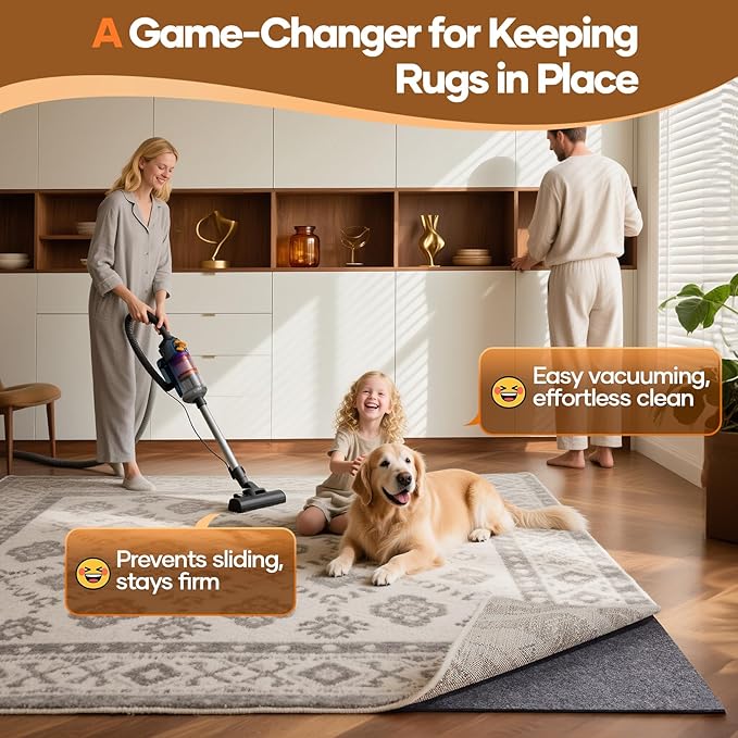 Veken Non Slip Cushioned Rug Pad Gripper 5 x 8 Ft, Felt and Silicone Backing, 1/4 inch Thick Carpet Liner for Hardwood Floors and Finishes, Under Area Rugs Anti Skid Mat, Keep Rugs Safe and in Place