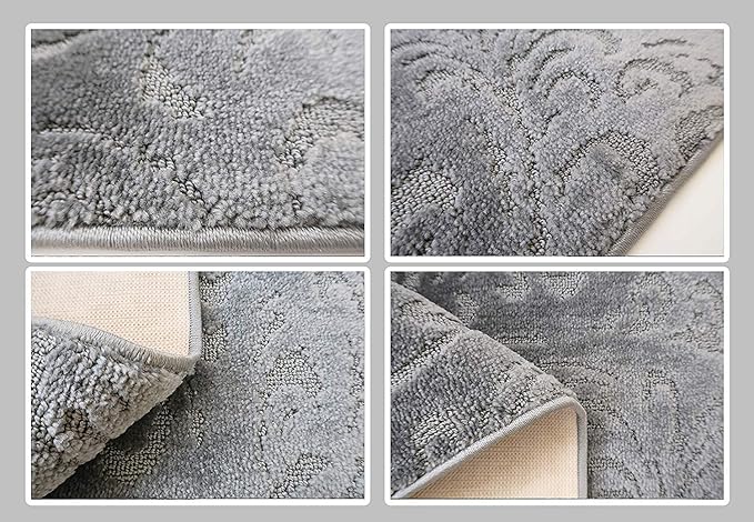 Custom Length Hallway Runner Rug,Slip Resistant,Floral Grey, 26 Inch X 30 feet, Sold and Priced Per Foot