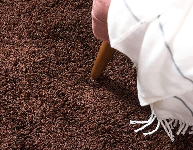 Unique Loom Solid Shag Collection Area Rug (8' x 11' Rectangle, Chocolate Brown)