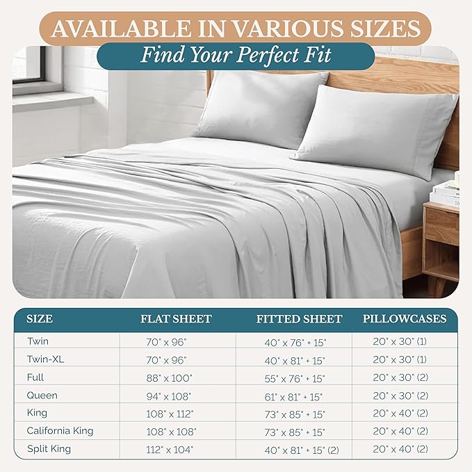 Casa Platino King Size Sheet Set – 4 Piece Pre-Washed Brushed Microfiber Bedding, Deep Pocket Sheets, Fade Resistant, Soft Bed Sheets, Durable & Long Lasting, Ideal for Everyday Use - Silver