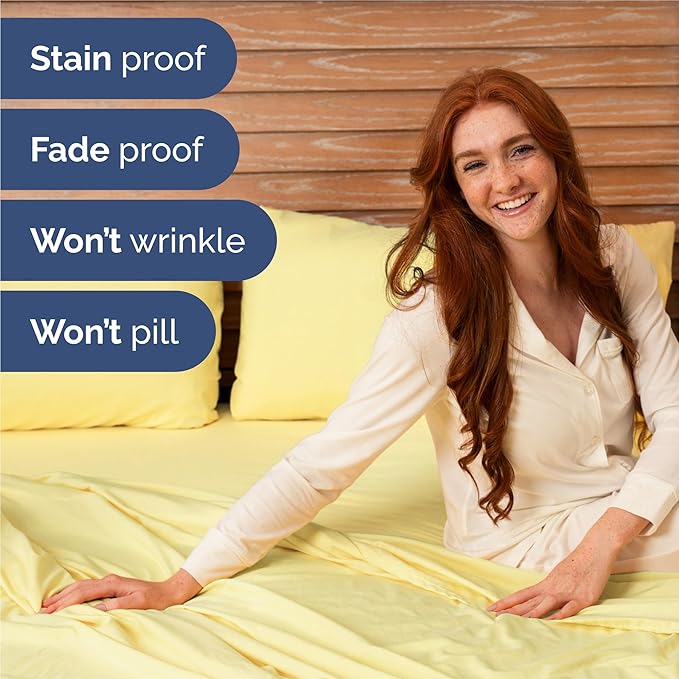 Queen 6 Piece Sheet Set - Cooling, Comfy & Breathable - Hotel Luxury Bedding, Includes Fitted Sheet for Women, Men, Kids and Teens - 1 Flat, 1 Fitted Sheet, 4 Pillowcases with Deep Pockets - Yellow