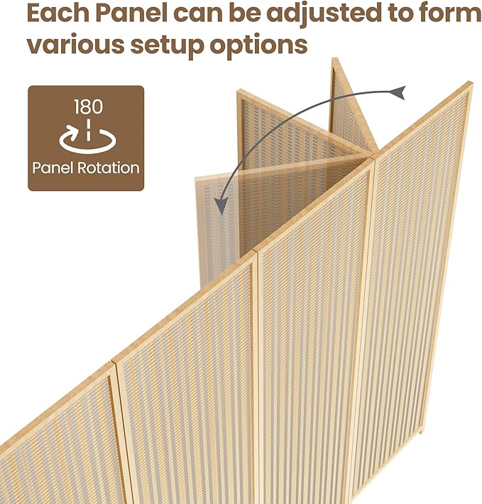6 Panel Room Divider and Folding Screen,Bamboo Room Divider for Room Separation,67" H x 92.1" W