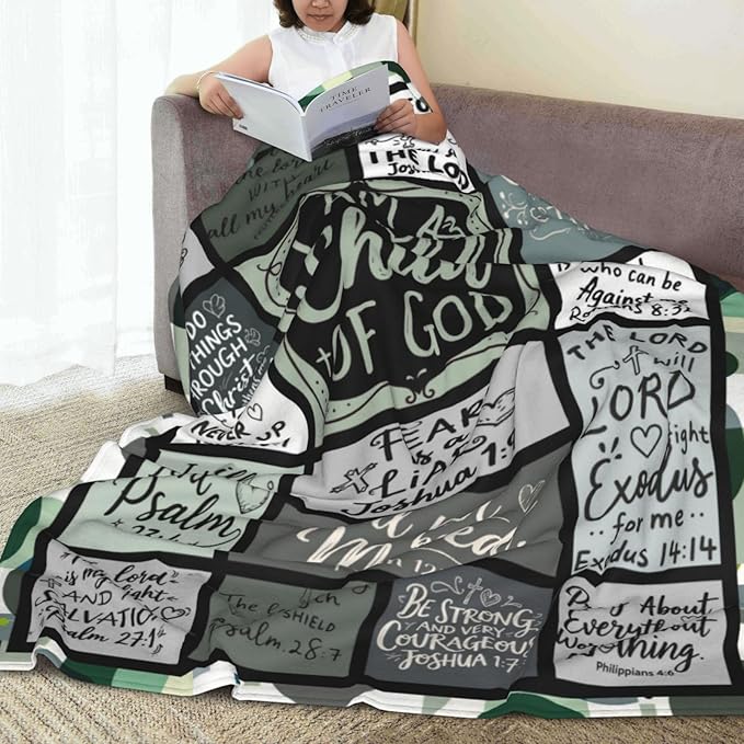Christian Throw Blanket for Couch, Inspirational Gift for Women, Soft Plush Flannel Blanket, 50"x 60" Thoughts and Prayers Blankets for Bedroom Sofa Living Room Christmas Halloween Decoration