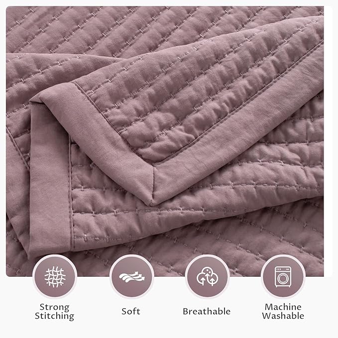 KASENTEX King XL Quilt Set 108"x98" – Soft Washed 3-Layer Lightweight Bedspread, Minimalist Nordic Design, All-Season Spring & Summer Quilt Set (1 Quilt + 2 Pillow Shams),Twilight Mauve Purple