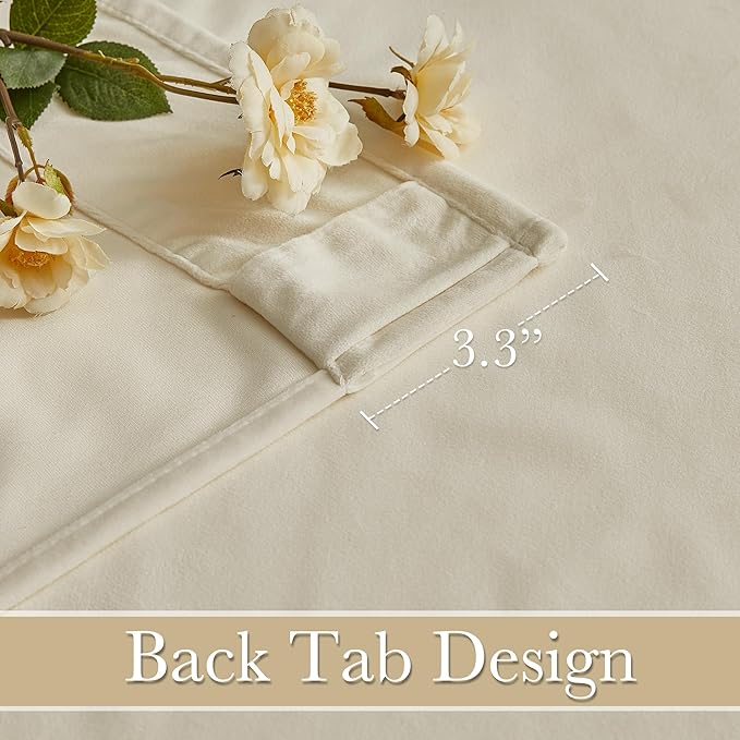 RYB HOME Beige Velvet Curtains 94 inches, Back Tab Soft Fabric Room Darkening Thermal Insulated Luxurious Home Decor Curtains for Living Room Bedroom, W 52" x L 94", 2 Panels Set