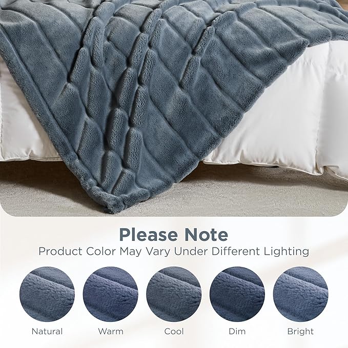 Sophia & William Throw Blanket for Couch Sofa(60x80 Inches) - Faux Fur Throw Soft Cozy, Gifts for Women, Blue