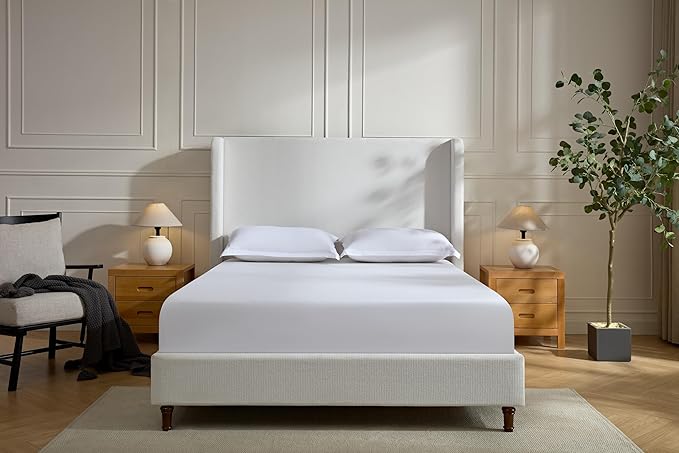 Upholstered Bed Frame with 54'' Nail Head Decorative Wing Back,Hand Buttoned Tufting Headboard Platform Bed Frame with Wooden Slats,No Box Spring Needed (Cream White, King)