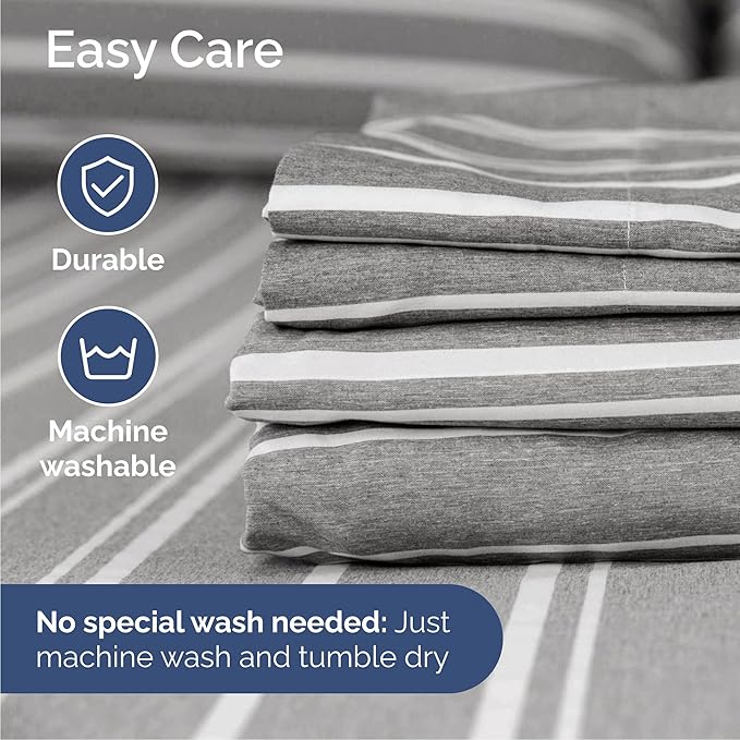 Cal King 6 Piece Sheet Set - Cooling & Breathable - Hotel Luxury Bedding, Includes Fitted Sheet for Women, Men, Kids & Teens - 1 Flat, 1 Fitted Sheet, 4 Pillowcases with Deep Pockets - Grey Stripes