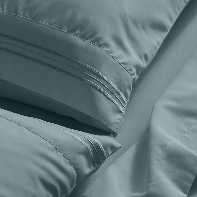 Mellanni Full Sheet Set - 6-Piece Iconic Collection Bedding, (Including 4 Pillowcases), 21-Inch Extra Deep Pocket, Easy Care, Ultra Soft, Cooling Sheets, Brushed Microfiber - Spa Blue