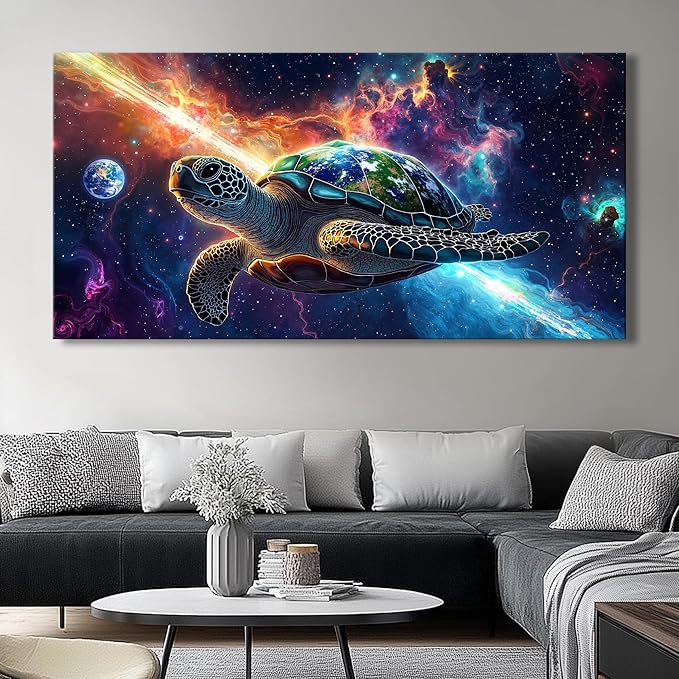 Huaaliunn Canvas Wall Art - Modern Turtle cosmic landscape Paintings for Living Room, Bedroom Wall Decor, Large Wall Art for Home or Office Decoration 75x150cm(30x60in)